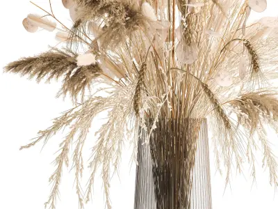 Bouquet of dried flowers in a glass vase 126 3D model