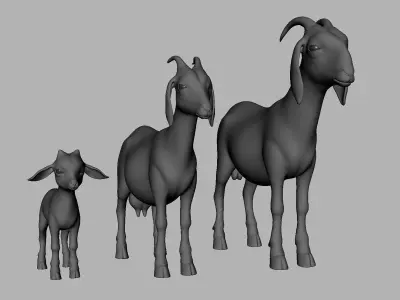 Goat Family Basemesh Low-poly 3D model