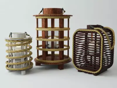 Wood and Rope Lanterns 3D model