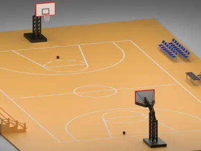 Cartoon Basketball Gym 2 Low-poly 3D model