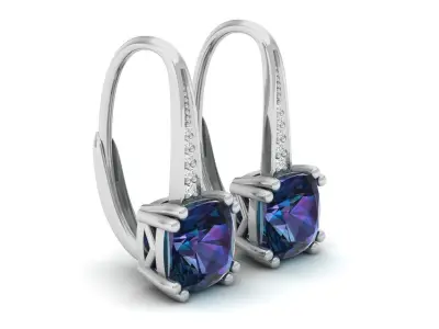 Cushion Diamond drop Earrings for woman 3D print model