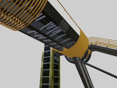 Steel Pedestrian Bridge-Elevator-Oblique Cone Column Type-25 3D model