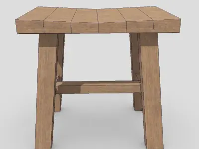 Stool 7 wooden Low-poly 3D model