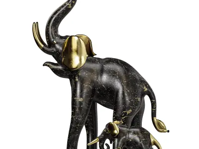 Playful Baby Elephant And Mother Figurine Decor 3D model