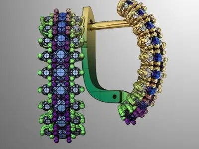 Earrings n 6 gold and sapphire 3D print model