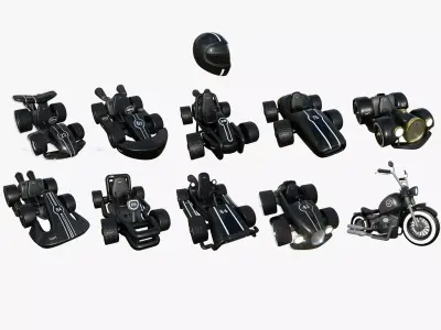 10 Cartoon Karts Black Collection - Vehicle Racing Design 3D Model Pack