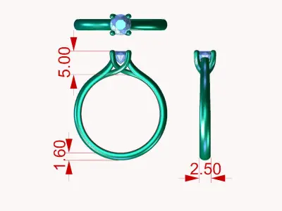 ZDR075 solitaire diamond engagement ring gold 3D print model