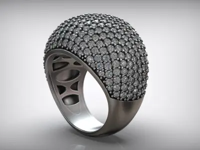 Wide Cocktail Pave Diamond Right Hand Ring 3D print model
