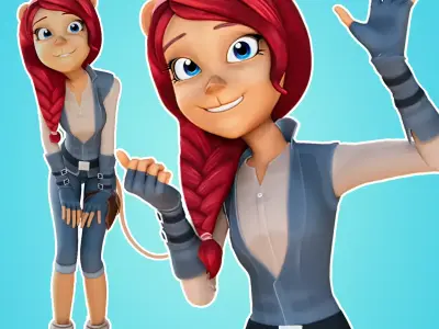 Cartoon Girl Feline Low-poly 3D model