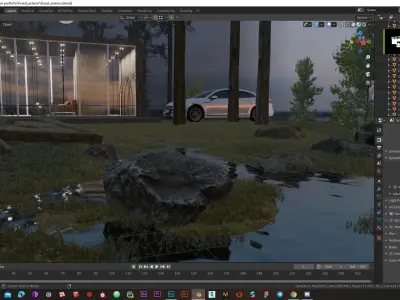 Modern exterior in forest Low-poly 3D model