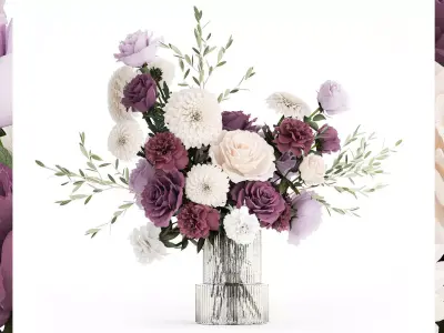 Bouquet of white flowers chrysanthemum rose peony 395 3D model