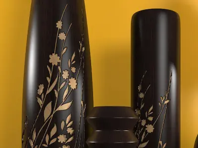 decorative wooden vases 3D model