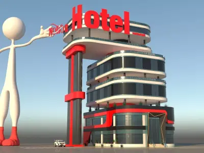 Modern Futuristic Hotel Exterior 3D Model Low-poly 3D model