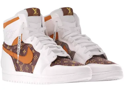 nike air jordan louis vuitton with white and brown 3D model