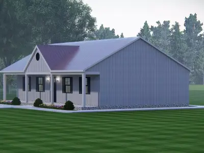 Modern Barndominium House 3D Model with Rustic Metal Siding 3D model