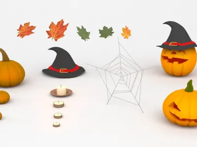 Halloween Set three pumpkins 3D model