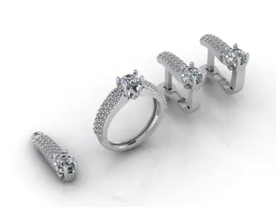 Mini Set Ring Pendant Earrings STL 3DM Womens Jewelry 3D print model