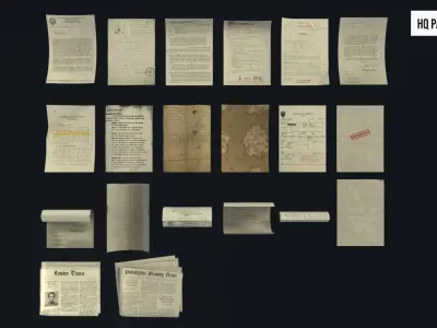 Scattered Paper Debris HQ and Newspaper Low-poly 3D model