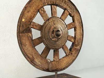 Ox Cart Wheel on Stand 3D model