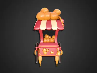 Asset - Cartoons - Food Popcorn Cart 3D model