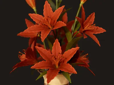 Vase with Red Lilies - PBR Game Ready  Low-poly 3D model