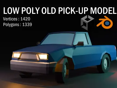 Low Poly Old Pickup Car Low-poly 3D model