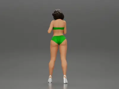 Attractive girl in bikini and heels Leaning Against car 3D print model