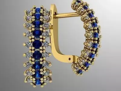 Earrings n 6 gold and sapphire 3D print model