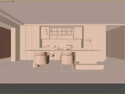 Modern Luxury Kitchen and Dining Space with Wine Display 3D model