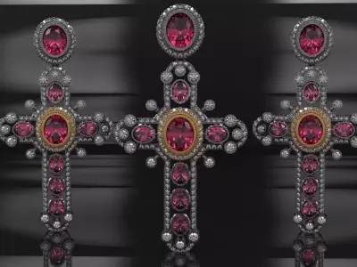 Luxury Cross Pendant With Gems 3D print model