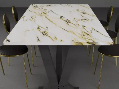 stylized Marble Dining Table Set 3D model