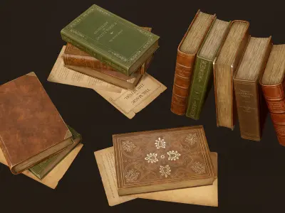 Mystery Books and Papers - PBR Game Ready Low-poly 3D model