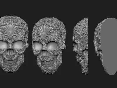 Skull ornament pedant and skull bas-relief 3D print model