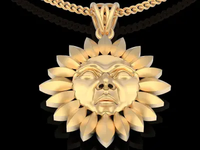 Sun pendant gold sterling printable jewelry 3D model 3D print model