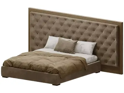 Luxury Tufted Upholstered Bed with Oversized Panel Headboard 3D model