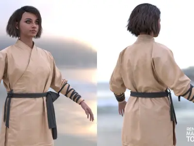 Woman - Martial Uniform 2 - Modular - Rigged Low-poly 3D model