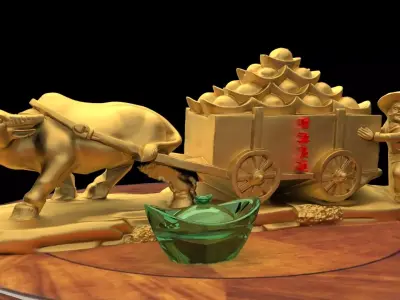 Chinese gold ingot with ox cart 3D model