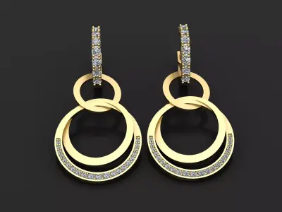 Triple Halo Drop Earrings   3D Printable Jewelry Model  3D print model