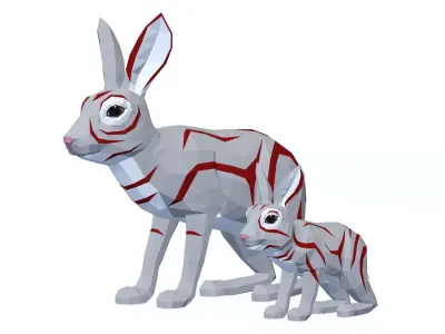 LowPoly Hares pack Low-poly 3D model