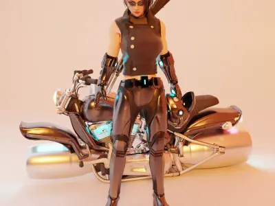 Cyber Biker with Turbo Bike Free 3D model