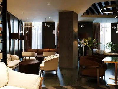 Modern Lounge Bar Restaurant 3D Model Scene - Editable 3D model