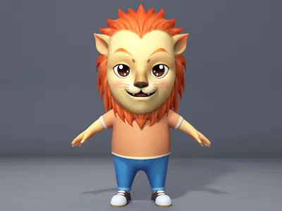 Cartoon lion  character lionet Low-poly 3D model