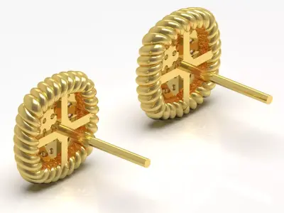 Yellow Gold Diamond Stud Earrings je0112 3D print model