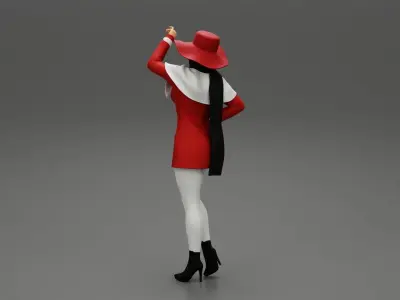girl in christmas costume with hat standing and posing 3D print model