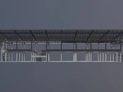 Building in structural frame 3D model