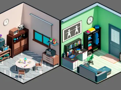 Cartoon interior 3 Low-poly 3D model