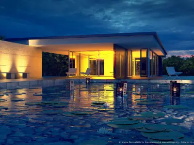 house with pond and water lilies Free 3D model