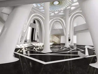 Futuristic Seaside Hotel Lobby Interior 3D model