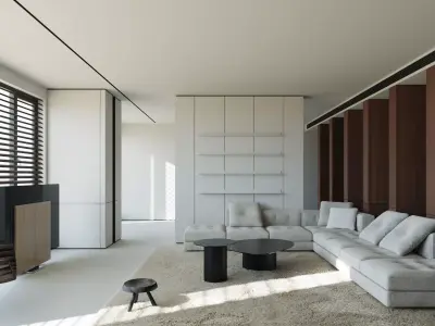 Modern Cream Style Living and Dining Room Interior Scene 3D model