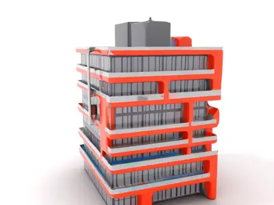 Modern Orange Building model pack Low-poly 3D model